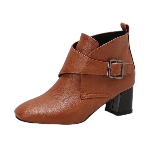 Diuniarza Square Toe Winter Ankle Stiefeletten Damen Klassische Stiefeletten Winter Mode Basic Chukka Stiefel Braun Gr 40 EU/41 von Diuniarza