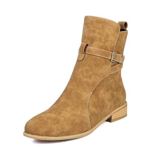 Diuniarza Stiefeletten Damen Runde Zehen Chukka Stiefel Leisure Schnalle Mode Kleid Stiefeletten Aprikose Gr 48 EU/50 von Diuniarza