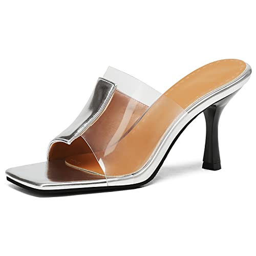 Diuniarza Stiletto Mules Damen Square Toe Sandals Party Prom High Sandalen Bride Ohne Verschluss Silber Gr 36.5 EU/37 Diuniarza Stiletto Mules Damen Square Toe Sandals Party Prom High Sandalen Bride Ohne Verschluss Silber Gr 36.5 EU/37 von Diuniarza