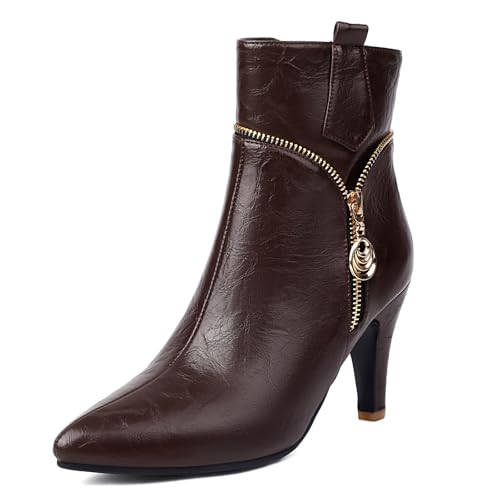 Diuniarza Stiletto Stiefeletten Damen Prom Stiefel Mittelhohe Stiefel Pointed Toe Mode Kleid Stiefeletten Braun Gr 39 EU/40 von Diuniarza