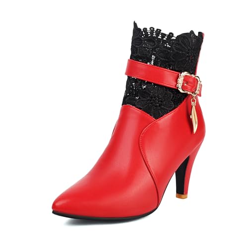 Diuniarza Stiletto Stiefeletten Damen Prom Stiefel Mittelhohe Stiefel Pointed Toe Mode Kleid Stiefeletten Rot Gr 41 EU/43 von Diuniarza