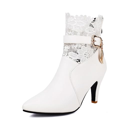 Diuniarza Stiletto Stiefeletten Damen Prom Stiefel Mittelhohe Stiefel Pointed Toe Mode Kleid Stiefeletten Weiß Gr 41 EU/43 von Diuniarza