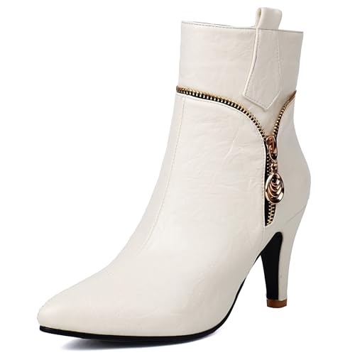 Diuniarza Stiletto Stiefeletten Damen Prom Stiefel Mittelhohe Stiefel Pointed Toe Mode Kleid Stiefeletten Weiß Gr 44 EU/46 von Diuniarza