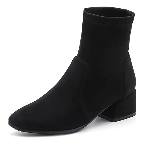 Diuniarza Stretch Stiefeletten Damen Buro Stiefeletten Concise Low Block Stiefel Stiefeletten Buro Schwarz Gr 32 EU von Diuniarza