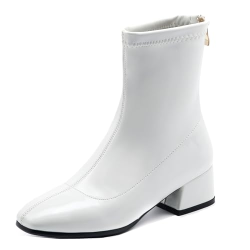 Diuniarza Stretch Stiefeletten Damen Buro Stiefeletten Concise Low Block Stiefel Stiefeletten Buro Weiß Gr 39 EU/40 von Diuniarza