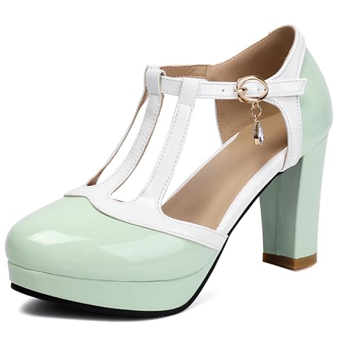 Diuniarza T-Strap Block High Schuhe Damen Plateau Schuhe Elegant Party Grün Gr 40 EU/41 von Diuniarza