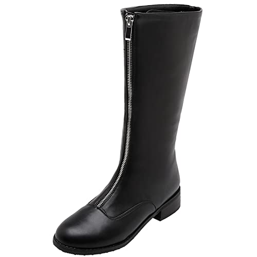 Diuniarza Wadenhohe Damenstiefel mit Blockabsatz, Reitstiefel Leisure Zip Overknees Stiefel Mitte Absatz Runde Zehen Knee Boots, 10359Tqe Schwarz Gr 41 EU von Diuniarza