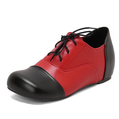 Diuniarza Weit Fit Schuhe Damen Schnüren Stiefeletten Keilabsatzs Two-Tone Runde Zehen Leisure Interne Erhohen Arbeit Schuhe Rot Gr 40.5 EU/42 von Diuniarza