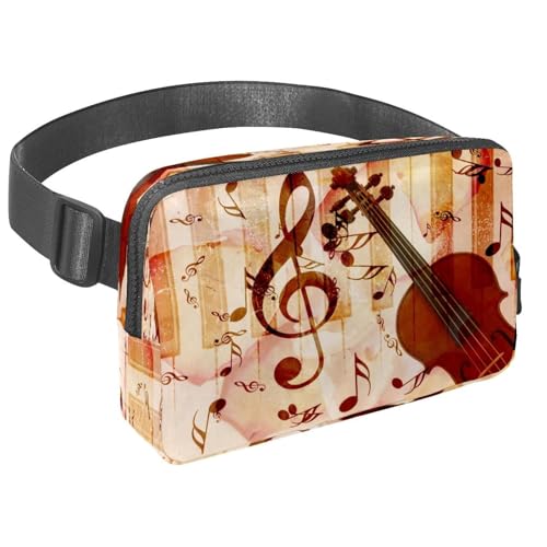 Hüfttasche für Damen und Herren, Outdoor-Hüfttasche, schlank, Laufgürtel, Bauchtasche für Spaziergänge, Joggen, Wandern, Reisen, Workout – Grunge Rose und Violine Musiknoten, multi, von Diusye