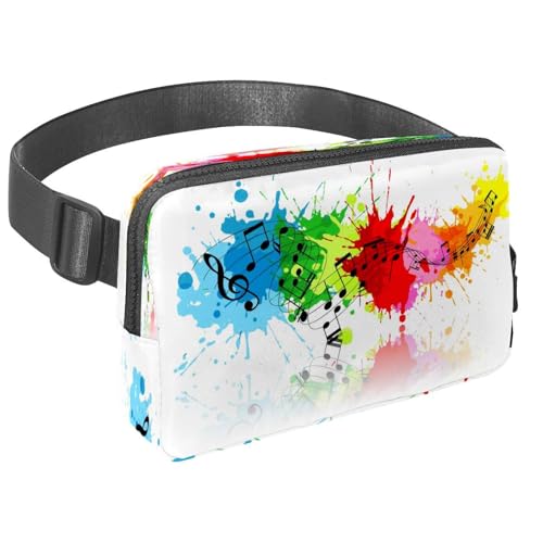 Hüfttasche für Damen und Herren, Outdoor-Hüfttasche, schlank, Laufgürtel, Bauchtasche für Spaziergänge, Joggen, Wandern, Reisen, Workout – Musiknoten auf Grunge mit bunten Spritzern, multi, von Diusye