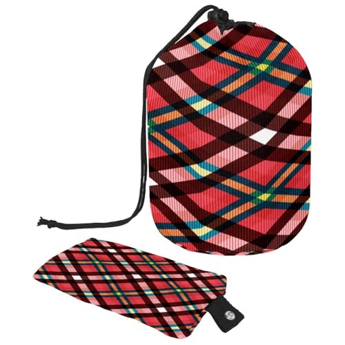 Make-up-Tasche mit Kordelzug, fassförmige Reise-Kosmetiktasche, Make-up-Tasche, faltbar, Kulturbeutel, Aufbewahrungstasche für Damen und Mädchen, Rot kariert, multi, Einheitsgröße, Kulturbeutel von Diusye