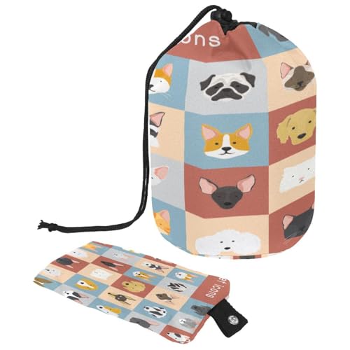 Make-up-Tasche mit Kordelzug, fassförmige Reise-Kosmetiktasche, Make-up-Tasche, faltbare Kulturbeutel, Aufbewahrungstasche für Damen und Mädchen – Haustier-Symbole, multi, Einheitsgröße, Kulturbeutel von Diusye