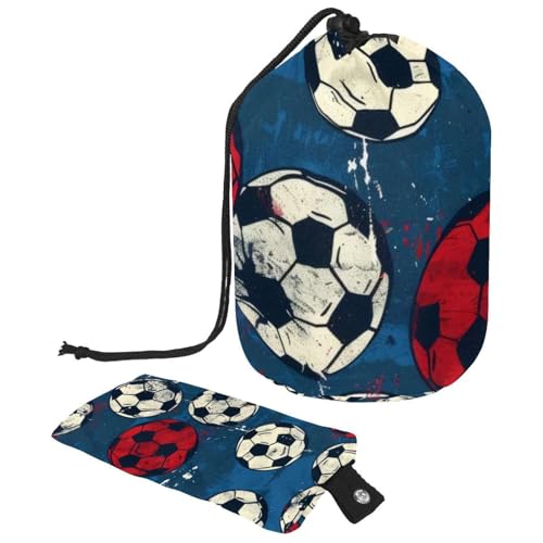 Make-up-Tasche mit Kordelzug, fassförmige Reise-Kosmetiktasche, Make-up-Tasche, faltbare Kulturbeutel, Organizer, Aufbewahrungstasche für Damen und Mädchen, Grunge Football, multi, Einheitsgröße, von Diusye