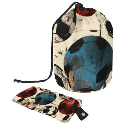 Make-up-Tasche mit Kordelzug, fassförmige Reise-Kosmetiktasche, Make-up-Tasche, faltbare Kulturbeutel, Organizer, Aufbewahrungstasche für Damen und Mädchen, Grunge-Fußball, multi, Einheitsgröße, von Diusye