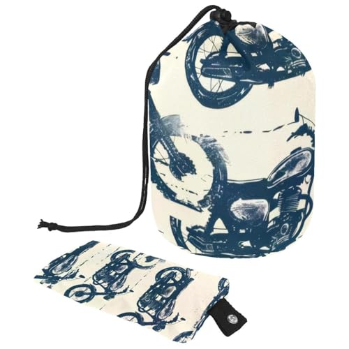 Make-up-Tasche mit Kordelzug, fassförmige Reise-Kosmetiktasche, Make-up-Tasche, faltbare Kulturbeutel, Organizer, Aufbewahrungstasche für Damen und Mädchen, Grunge-Motorräder, multi, Einheitsgröße, von Diusye