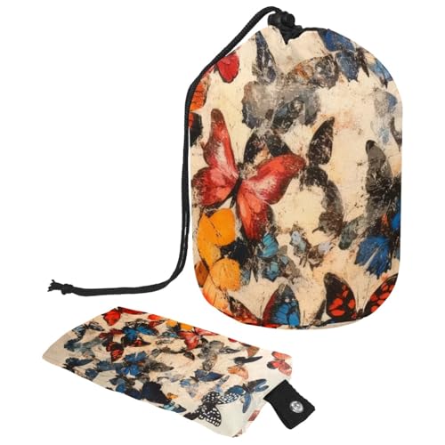 Make-up-Tasche mit Kordelzug, fassförmige Reise-Kosmetiktasche, Make-up-Tasche, faltbare Kulturbeutel, Organizer, Aufbewahrungstasche für Damen und Mädchen, Grunge-Schmetterling, multi, Einheitsgröße, von Diusye