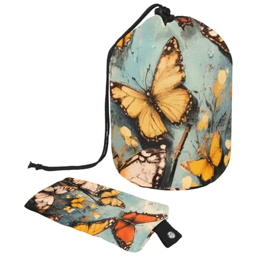 Make-up-Tasche mit Kordelzug, fassförmige Reise-Kosmetiktasche, Make-up-Tasche, faltbare Kulturbeutel, Organizer, Aufbewahrungstasche für Damen und Mädchen, Schmetterling auf Grunge-Hintergrund, von Diusye