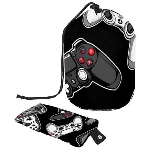 Make-up-Tasche mit Kordelzug, fassförmige Reise-Kosmetiktasche, Make-up-Tasche, faltbare Kulturbeutel, Organizer, Aufbewahrungstasche für Damen und Mädchen – Grunge Gamepad Joysticks, multi, von Diusye