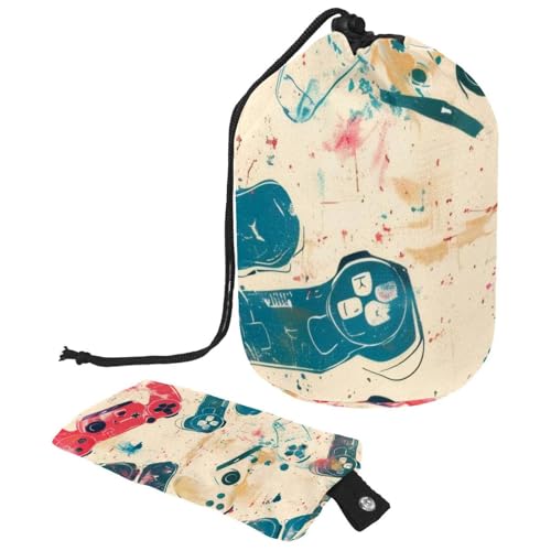 Make-up-Tasche mit Kordelzug, fassförmige Reise-Kosmetiktasche, Make-up-Tasche, faltbare Kulturbeutel, Organizer, Aufbewahrungstasche für Damen und Mädchen – Grunge Gamepad Joysticks, multi, von Diusye