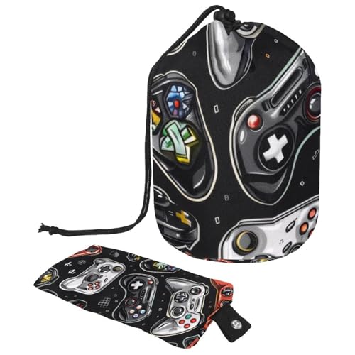 Make-up-Tasche mit Kordelzug, fassförmige Reise-Kosmetiktasche, Make-up-Tasche, faltbare Kulturbeutel, Organizer, Aufbewahrungstasche für Damen und Mädchen – Grunge Gamepad Joysticks, multi, von Diusye