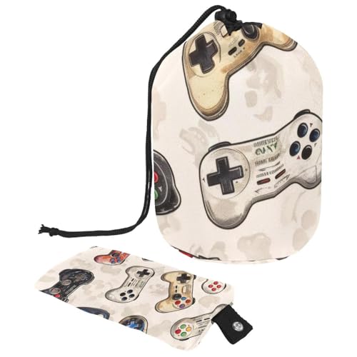 Make-up-Tasche mit Kordelzug, fassförmige Reise-Kosmetiktasche, Make-up-Tasche, faltbare Kulturbeutel, Organizer, Aufbewahrungstasche für Damen und Mädchen – Grunge Gamepad Joysticks, multi, von Diusye