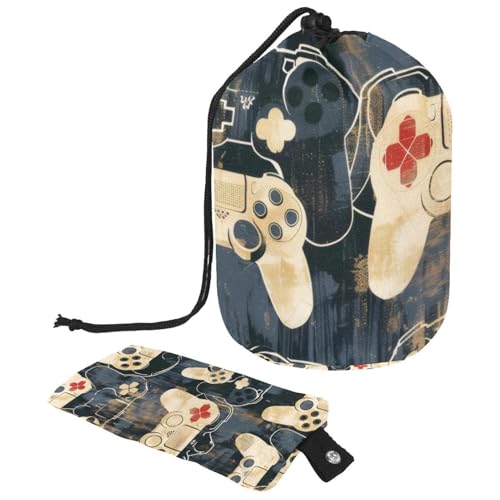 Make-up-Tasche mit Kordelzug, fassförmige Reise-Kosmetiktasche, Make-up-Tasche, faltbare Kulturbeutel, Organizer, Aufbewahrungstasche für Damen und Mädchen – Grunge Gamepad Joysticks, multi, von Diusye