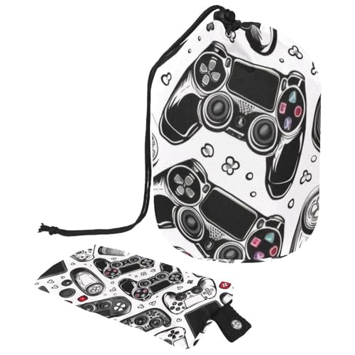 Make-up-Tasche mit Kordelzug, fassförmige Reise-Kosmetiktasche, Make-up-Tasche, faltbare Kulturbeutel, Organizer, Aufbewahrungstasche für Damen und Mädchen – Grunge Gamepad Joysticks, multi, von Diusye