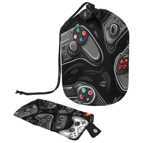 Make-up-Tasche mit Kordelzug, fassförmige Reise-Kosmetiktasche, Make-up-Tasche, faltbare Kulturbeutel, Organizer, Aufbewahrungstasche für Damen und Mädchen – Grunge Gamepad Joysticks, multi, von Diusye