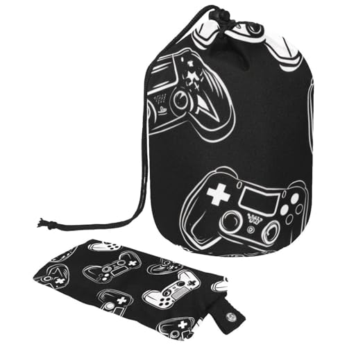 Make-up-Tasche mit Kordelzug, fassförmige Reise-Kosmetiktasche, Make-up-Tasche, faltbare Kulturbeutel, Organizer, Aufbewahrungstasche für Damen und Mädchen – Grunge Gamepad Joysticks, multi, von Diusye