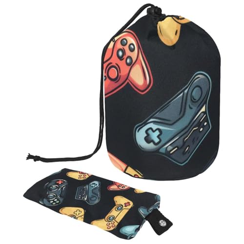 Make-up-Tasche mit Kordelzug, fassförmige Reise-Kosmetiktasche, Make-up-Tasche, faltbare Kulturbeutel, Organizer, Aufbewahrungstasche für Damen und Mädchen – Grunge Gamepad Joysticks, multi, von Diusye