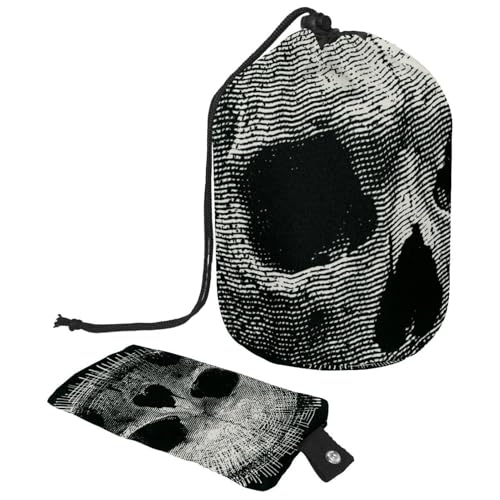 Make-up-Tasche mit Kordelzug, fassförmige Reise-Kosmetiktasche, Make-up-Tasche, faltbare Kulturbeutel, Organizer, Aufbewahrungstasche für Damen und Mädchen – Grunge-Totenkopf, multi, Einheitsgröße, von Diusye