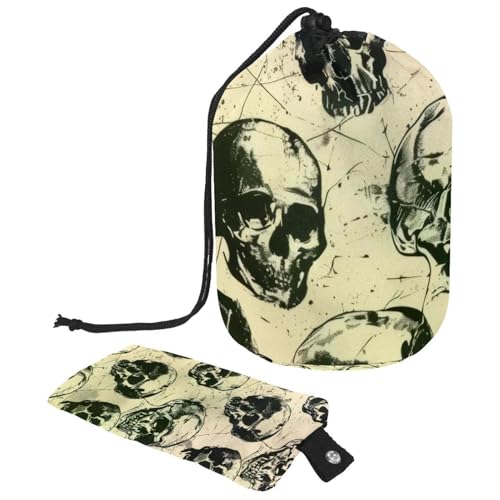 Make-up-Tasche mit Kordelzug, fassförmige Reise-Kosmetiktasche, Make-up-Tasche, faltbare Kulturbeutel, Organizer, Aufbewahrungstasche für Damen und Mädchen – Grunge-Totenkopf, multi, Einheitsgröße, von Diusye