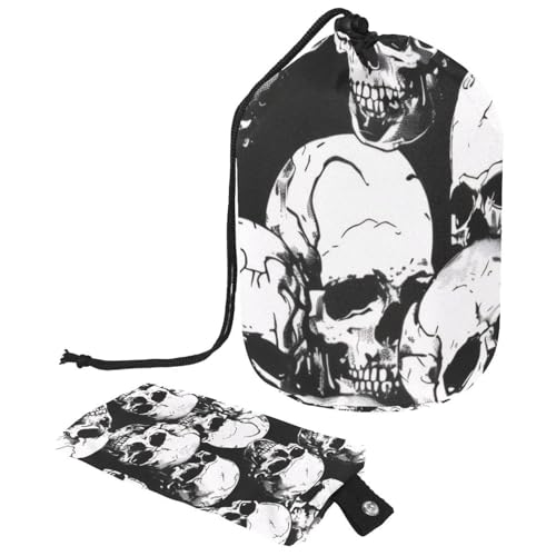 Make-up-Tasche mit Kordelzug, fassförmige Reise-Kosmetiktasche, Make-up-Tasche, faltbare Kulturbeutel, Organizer Aufbewahrungstasche für Damen und Mädchen – Grunge Skulls, multi, Einheitsgröße, von Diusye