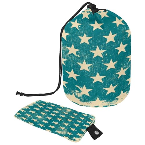 Make-up-Tasche mit Kordelzug, fassförmige Reise-Kosmetiktasche, Make-up-Tasche, faltbarer Kulturbeutel, Aufbewahrungstasche für Damen und Mädchen, blaue Sterne, patriotischer Grunge-Hintergrund, von Diusye