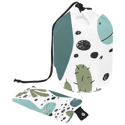 Make-up-Tasche mit Kordelzug, fassförmige Reise-Kosmetiktasche, Make-up-Tasche, faltbarer Kulturbeutel, Aufbewahrungstasche für Damen und Mädchen, niedlicher Dinosaurier und Druck mit Kaktus, multi, von Diusye