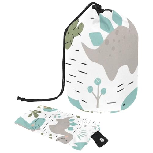 Make-up-Tasche mit Kordelzug, fassförmige Reise-Kosmetiktasche, Make-up-Tasche, faltbarer Kulturbeutel, Organizer, Aufbewahrungstasche für Damen und Mädchen, Dinosaurier-Baby mit Palme, Kaktus, multi, von Diusye