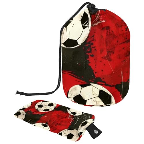 Make-up-Tasche mit Kordelzug, fassförmige Reise-Kosmetiktasche, Make-up-Tasche, faltbarer Kulturbeutel, Organizer, Aufbewahrungstasche für Damen und Mädchen, Fußball auf Grunge, Schwarz / Rot, multi, von Diusye