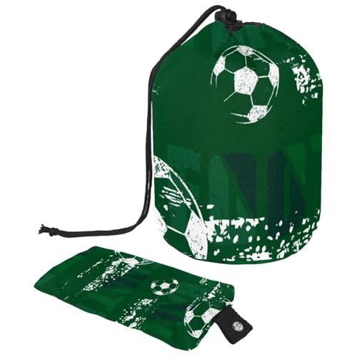 Make-up-Tasche mit Kordelzug, fassförmige Reise-Kosmetiktasche, Make-up-Tasche, faltbarer Kulturbeutel, Organizer, Aufbewahrungstasche für Damen und Mädchen, Grunge-Fußball auf grünem Feld, multi, von Diusye