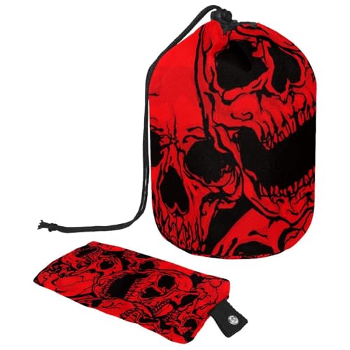 Make-up-Tasche mit Kordelzug, fassförmige Reise-Kosmetiktasche, Make-up-Tasche, faltbarer Kulturbeutel, Organizer, Aufbewahrungstasche für Damen und Mädchen, Grunge Red Skull, multi, Einheitsgröße, von Diusye