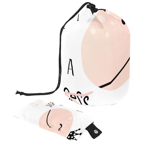 Make-up-Tasche mit Kordelzug, fassförmige Reise-Kosmetiktasche, Make-up-Tasche, faltbarer Kulturbeutel, Organizer, Aufbewahrungstasche für Damen und Mädchen, Krone, rosa Dinosaurier, multi, von Diusye
