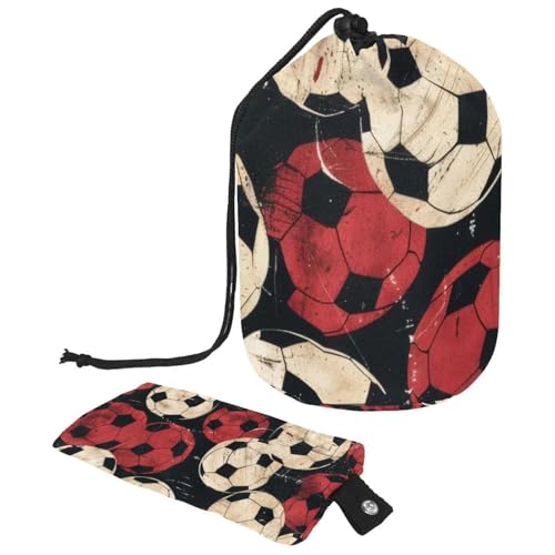 Make-up-Tasche mit Kordelzug, fassförmige Reise-Kosmetiktasche, Make-up-Tasche, faltbarer Kulturbeutel, Organizer, Aufbewahrungstasche für Damen und Mädchen, Motiv: Grunge Red Football, multi, von Diusye