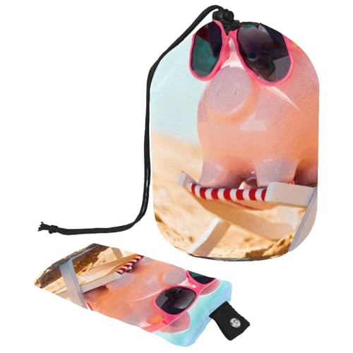 Make-up-Tasche mit Kordelzug, fassförmige Reise-Kosmetiktasche, Make-up-Tasche, faltbarer Kulturbeutel, Organizer, Aufbewahrungstasche für Damen und Mädchen, Urlaubsschweinchen mit Sonnenbrille, Make-up-Tasche mit Kordelzug, fassförmige Reise-Kosmetiktasche, Make-up-Tasche, faltbarer Kulturbeutel, Organizer, Aufbewahrungstasche für Damen und Mädchen, Urlaubsschweinchen mit Sonnenbrille, von Diusye