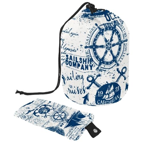 Make-up-Tasche mit Kordelzug, fassförmige Reise-Kosmetiktasche, Make-up-Tasche, faltbarer Kulturbeutel, Organizer, Aufbewahrungstasche für Damen und Mädchen, Vintage-Stil, Grunge-Segelabenteuer, von Diusye