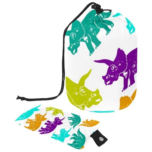 Make-up-Tasche mit Kordelzug, fassförmige Reise-Kosmetiktasche, Make-up-Tasche, faltbarer Kulturbeutel, Organizer, Aufbewahrungstasche für Damen und Mädchen, bunter Triceratops-Dinosaurier, multi, von Diusye