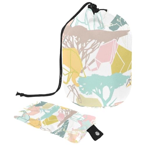 Make-up-Tasche mit Kordelzug, fassförmige Reise-Kosmetiktasche, Make-up-Tasche, faltbarer Kulturbeutel, Organizer, Aufbewahrungstasche für Damen und Mädchen, geometrische Griffe, Elefant, Dinosaurier, von Diusye