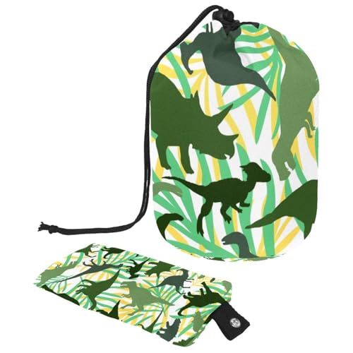 Make-up-Tasche mit Kordelzug, fassförmige Reise-Kosmetiktasche, Make-up-Tasche, faltbarer Kulturbeutel, Organizer, Aufbewahrungstasche für Damen und Mädchen, grüner Jura-Dinosaurier, tropisches Blatt, von Diusye