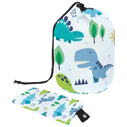 Make-up-Tasche mit Kordelzug, fassförmige Reise-Kosmetiktasche, Make-up-Tasche, faltbarer Kulturbeutel, Organizer, Aufbewahrungstasche für Damen und Mädchen, niedliche Dinosaurier, multi, von Diusye