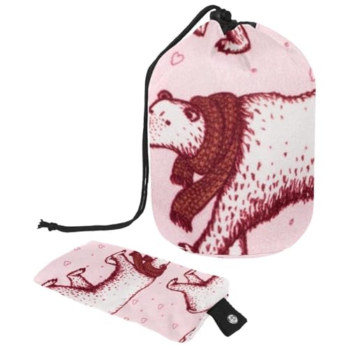 Make-up-Tasche mit Kordelzug, fassförmige Reise-Kosmetiktasche, Make-up-Tasche, faltbarer Kulturbeutel, Organizer, Aufbewahrungstasche für Damen und Mädchen, roter Schal, Eisbär, multi, Einheitsgröße, von Diusye