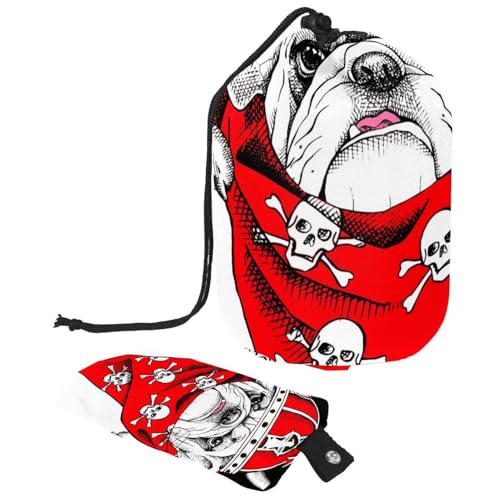 Make-up-Tasche mit Kordelzug, fassförmige Reise-Kosmetiktasche, Make-up-Tasche, faltbarer Kulturbeutel, Organizer, Aufbewahrungstasche für Damen und Mädchen, roter Totenkopf-Schal, Bulldogge, multi, von Diusye