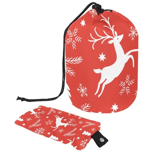 Make-up-Tasche mit Kordelzug, fassförmige Reise-Kosmetiktasche, Make-up-Tasche, faltbarer Kulturbeutel, Organizer, Aufbewahrungstasche für Damen und Mädchen, rotes Weihnachts-Rentier, multi, von Diusye